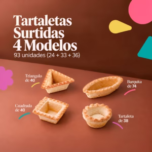 surtido de tartaletas cuatro modelos, triangulo, barquita, cuadrada y redonda