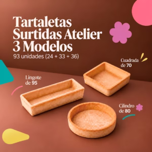 surtido de tartaletas con tres modelos diferentes, cuadrada, lingote y cilindro